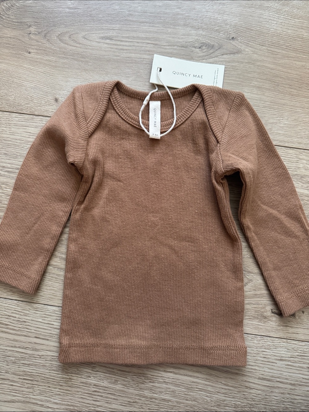 Quincy Mae Long-Sleeve Ribbed Top - Camel Brown 3-6month